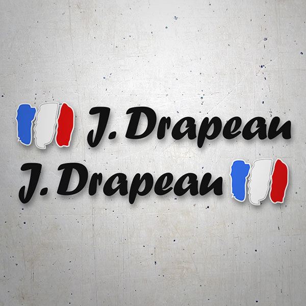 Autocollants: 2 Drapeaux France + Nom calligraphique noir