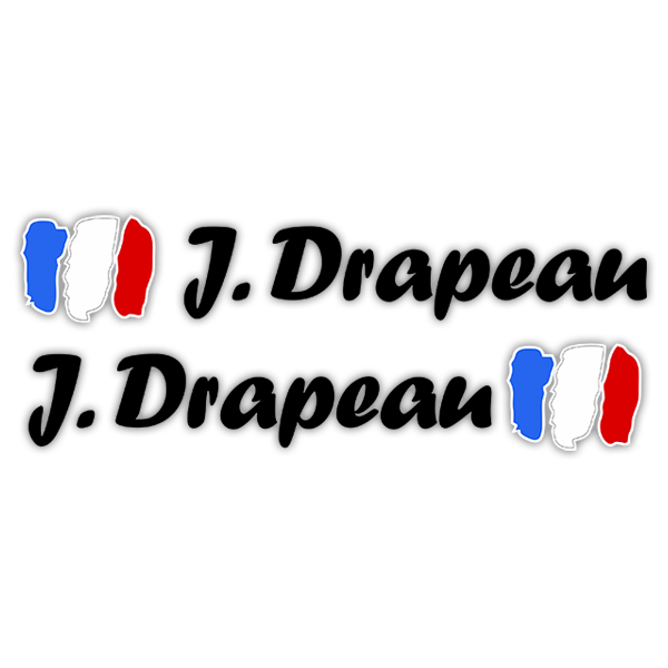 Autocollants: 2 Drapeaux France + Nom calligraphique noir
