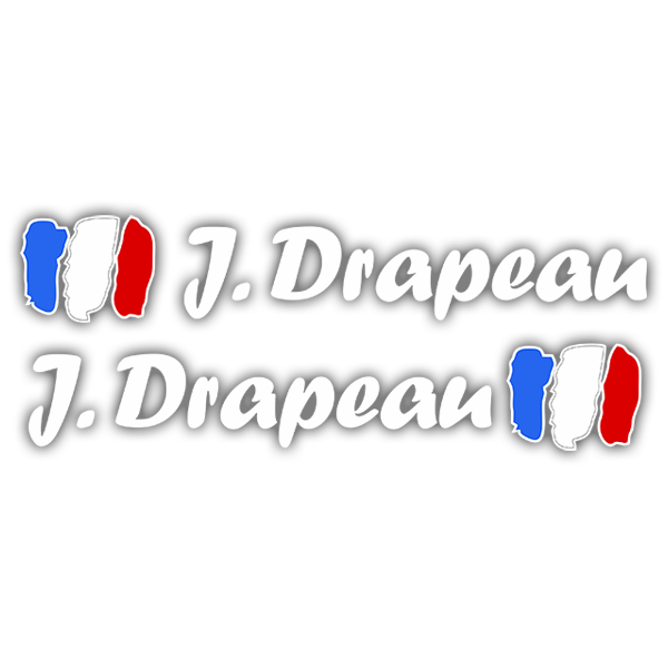 Autocollants: 2X Drapeaux France + Nom calligraphique blanc