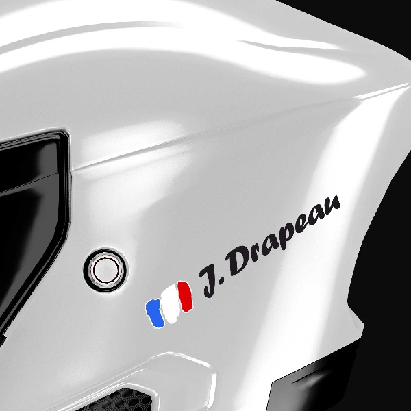 Autocollants: 2X Drapeaux France + Nom calligraphique blanc