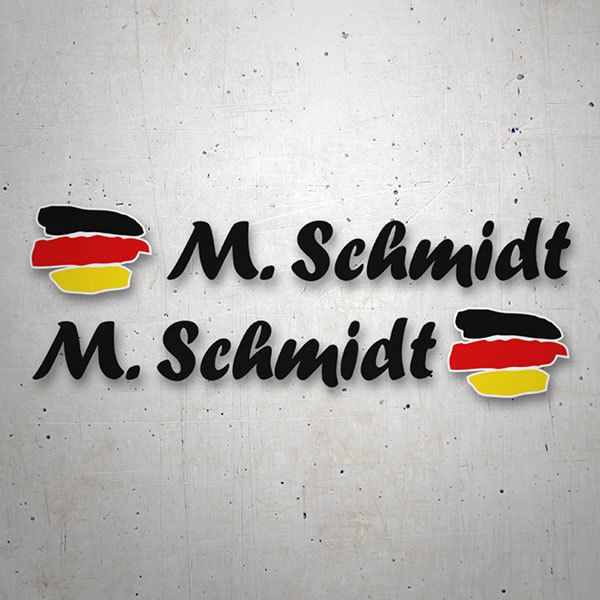 Autocollants: 2X drapeaux Allemagne + nom calligraphique noir