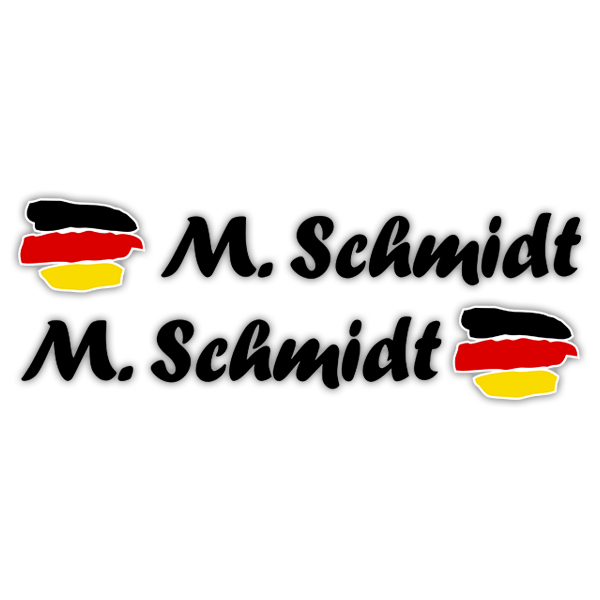 Autocollants: 2 drapeaux Allemagne + nom calligraphique noir