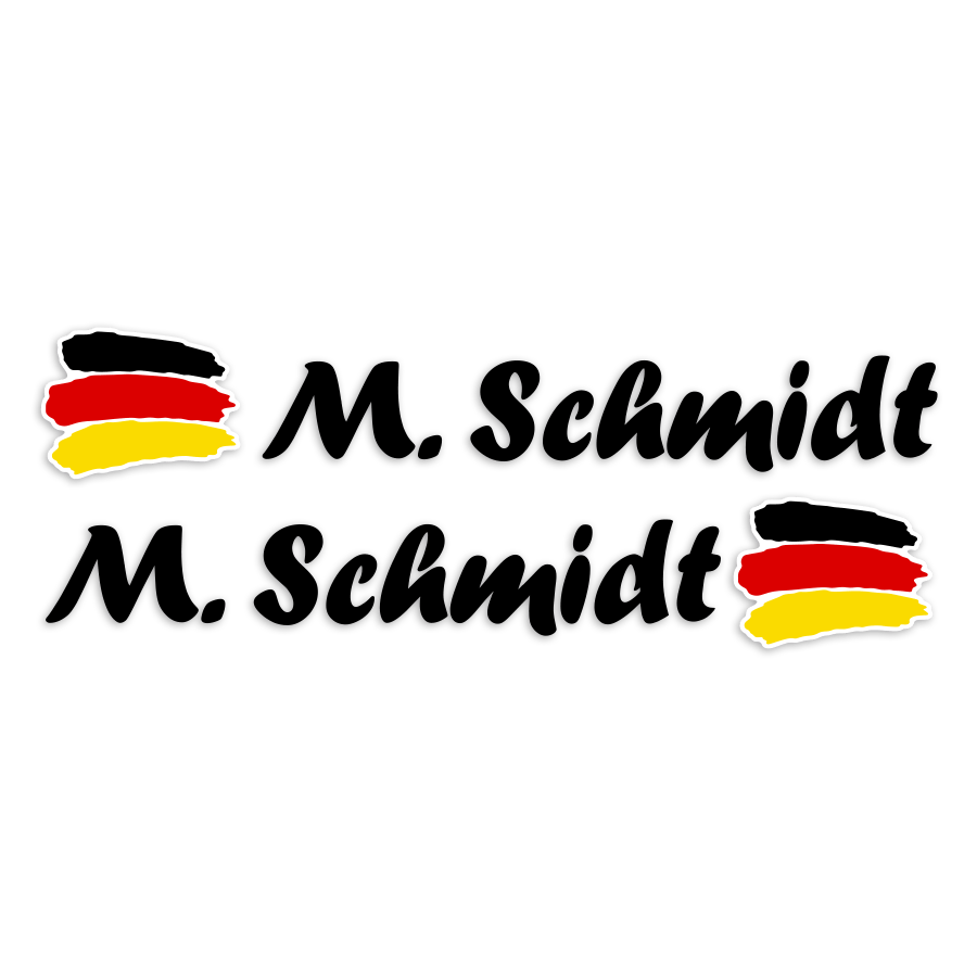 Autocollants: 2X drapeaux Allemagne + nom calligraphique noir