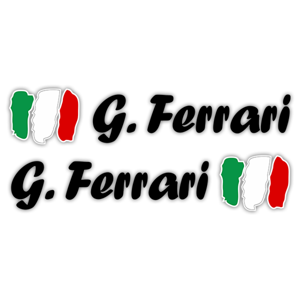 Autocollants: 2 Drapeaux Italie + Nom calligraphique noir