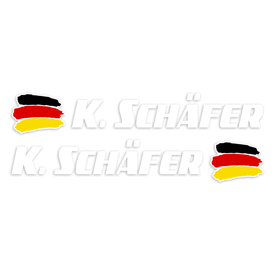 Autocollants: 2X Drapeaux Allemagne + nom de sport blanc