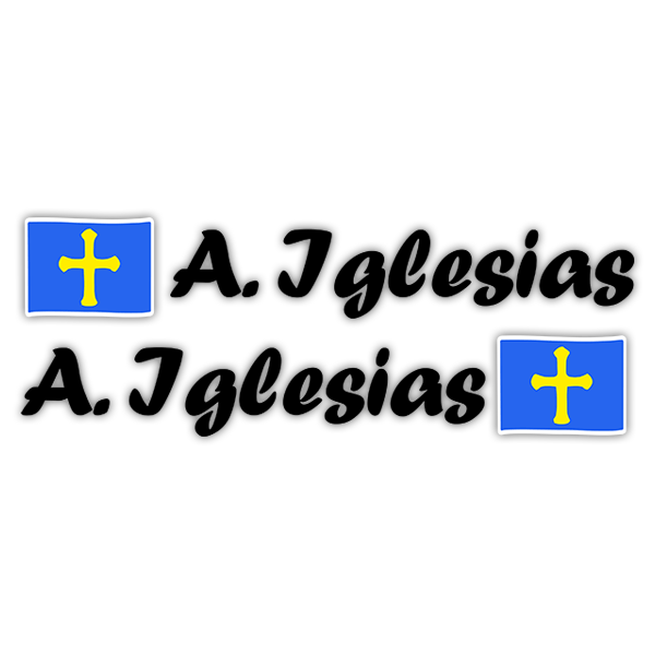 Autocollants: 2 Drapeaux Asturias + Nom calligraphique noir