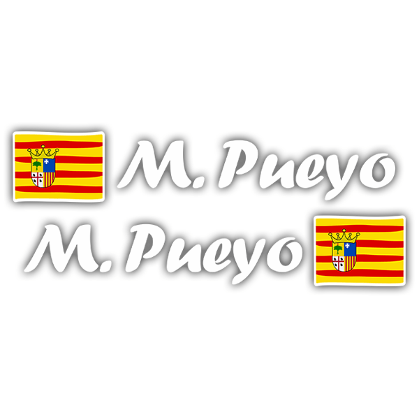 Autocollants: 2 Drapeaux Aragon + Nom calligraphique blanc