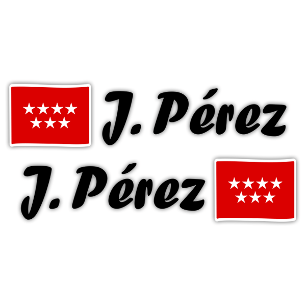 Autocollants: 2 Drapeaux Madrid + Nom calligraphique noir
