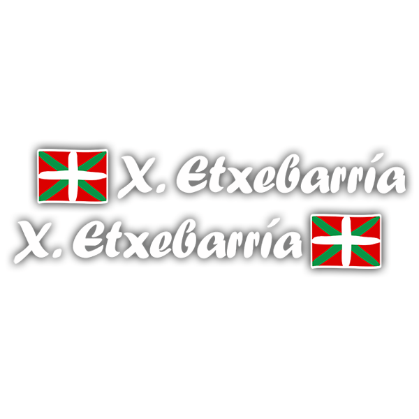 Autocollants: 2 Drapeaux Pays basque + Nom calligraphique blanc