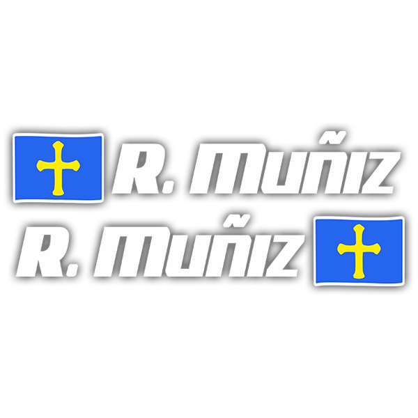 Autocollants: 2 Drapeaux Asturias + Nom sport blanc