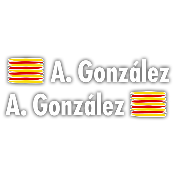 Autocollants: 2 Drapeaux Catalogne + Nom en blanc