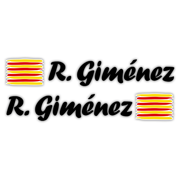 Autocollants: 2 Drapeaux Catalogne + Nom calligraphique noir