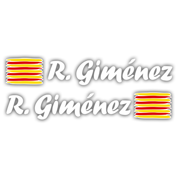 Autocollants: 2 Drapeaux Catalogne + Nom calligraphique blanc