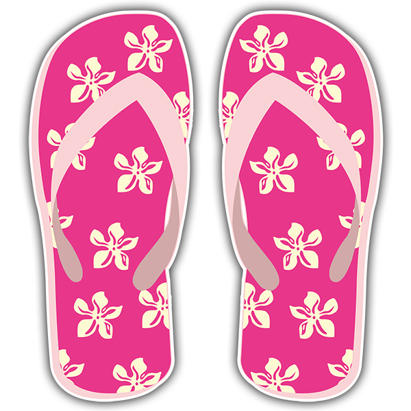 Autocollants: Tongs magenta avec des fleurs hawaïennes