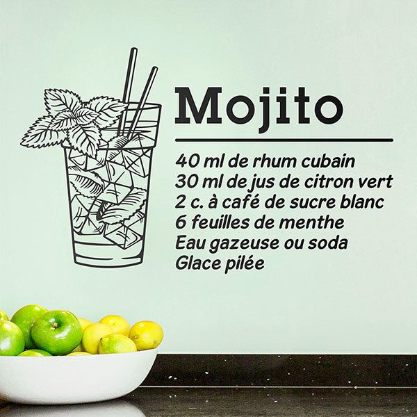 Sticker Lave-vaisselle Motif Mojito – 60x60 Cm, Vinyle, Fond Blanc, Décoration Cuisine