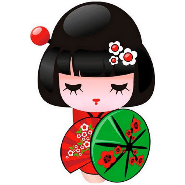 Stickers pour enfants: Poupée Kokeshi avec parapluie