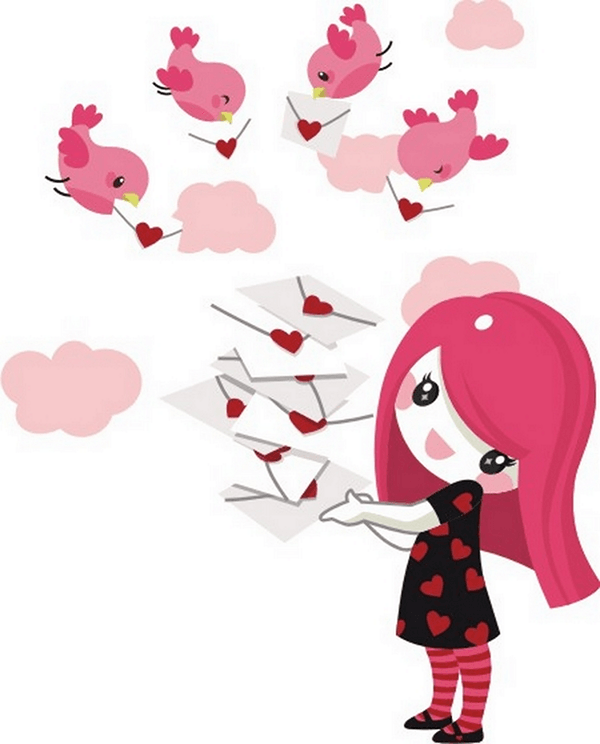 Stickers pour enfants: Petite fille aux oiseaux de couleur messenger