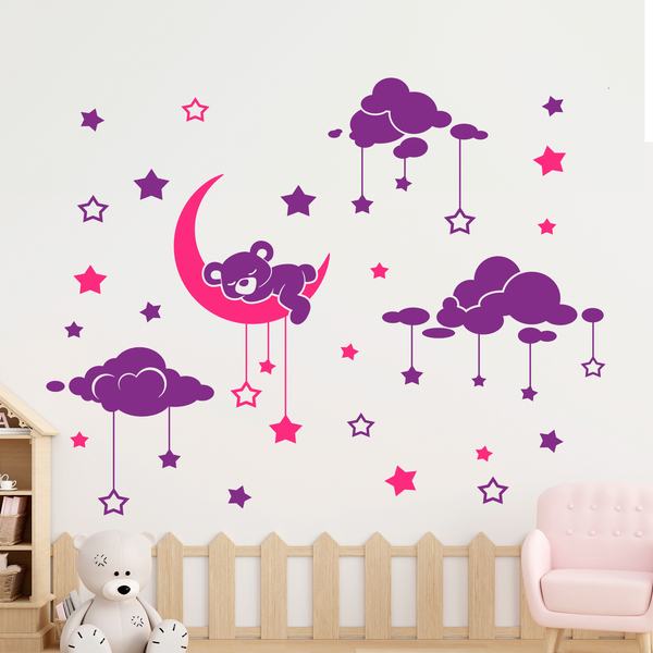 Stickers pour enfants: Ours endormi et ciel étoilé