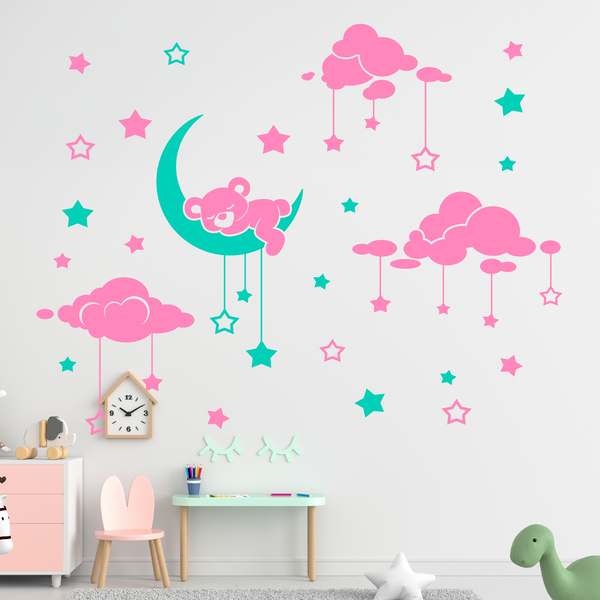 Stickers pour enfants: Ours endormi et ciel étoilé