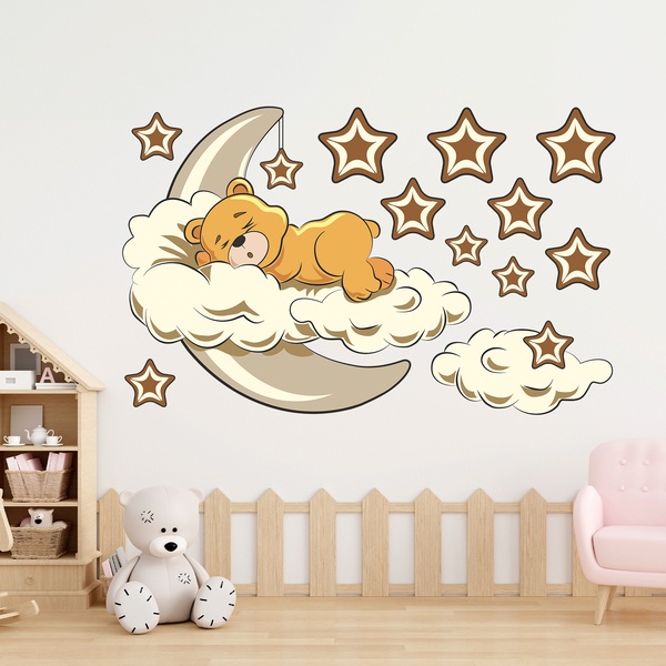 Stickers pour enfants: Ours dans les nuages et la lune neutre
