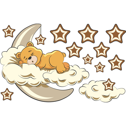 Stickers pour enfants: Ours dans les nuages et la lune neutre 