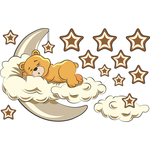 Stickers pour enfants: Ours dans les nuages et la lune neutre