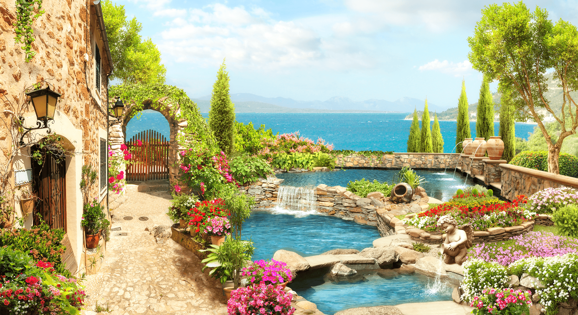 Poster xxl: Jardin des fontaines à côté de la mer