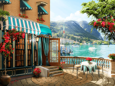 Poster xxl: Terrasse de restaurant au bord du lac