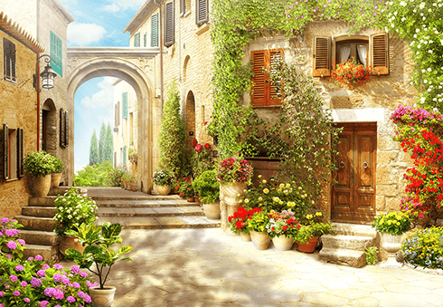 Poster xxl: Village rustique avec arche de pierre