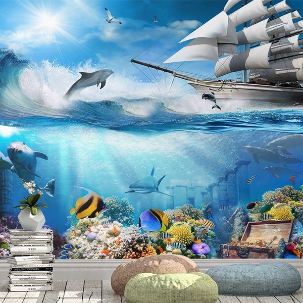 Papier peint vinyle: dauphins du fond marin