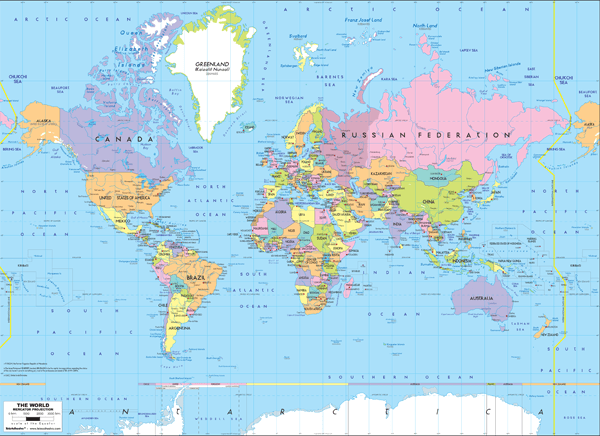 Papier peint vinyle: Carte du Monde 1