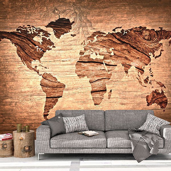 Poster xxl: Carte du monde en bois 0