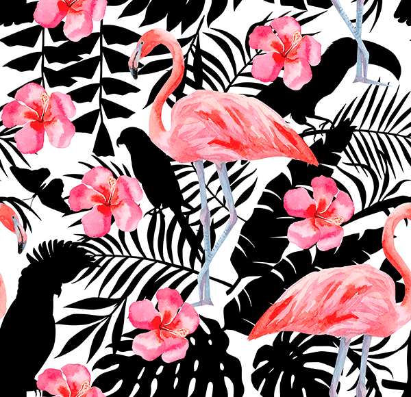 Poster xxl: Estampillage de fleurs et de flamants rose