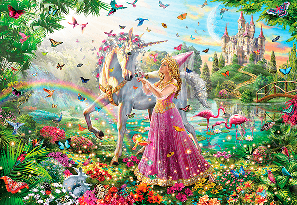 Poster xxl: Princesse et licorne dans un jardin magique