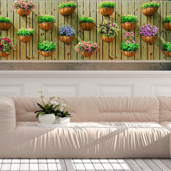 Poster xxl: Mur avec pots de fleurs 0