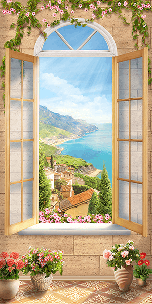 Poster xxl: Fenêtre dans un village côtier