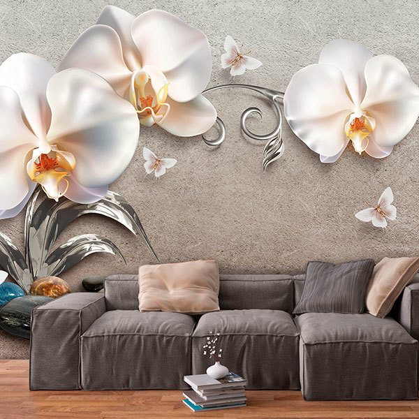 Poster xxl: Orchidées blanches et papillons