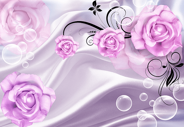 Poster xxl: Bulles et roses violettes