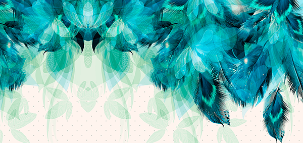 Poster xxl: Plumes et feuilles de turquoise