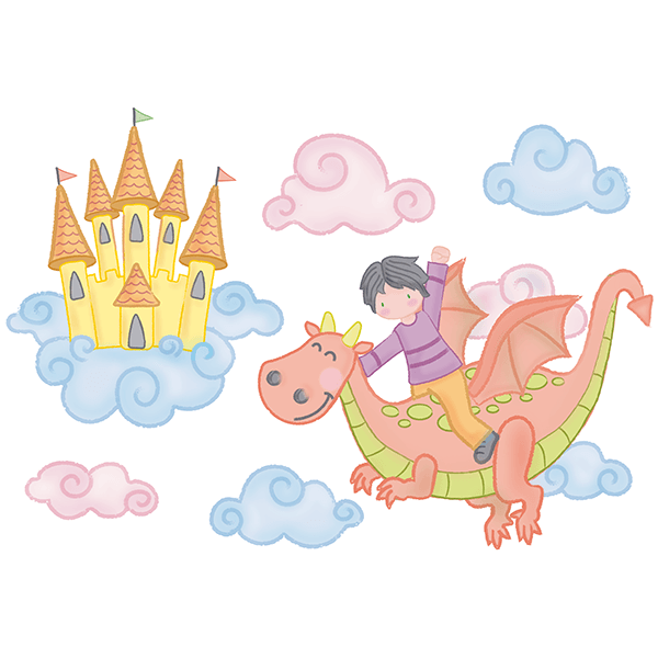 Stickers pour enfants: Enfant vole avec un dragon