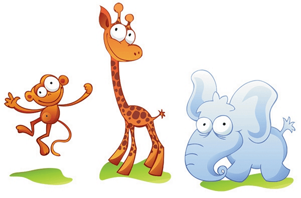 Stickers pour enfants: Un zoo, un petit singe, une girafe et un éléphant