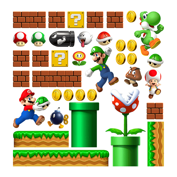 Stickers pour enfants: Kit 38X Mario Bros Royaume des Champignons