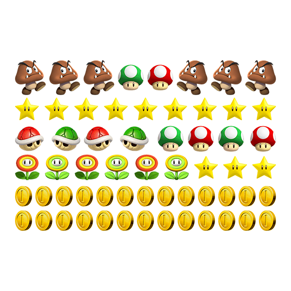 Stickers pour enfants: Kit 60X Mario Bros Personnages et Monnai