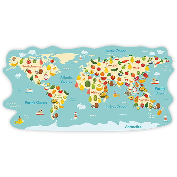 Stickers pour enfants: Carte mondiale des fruits