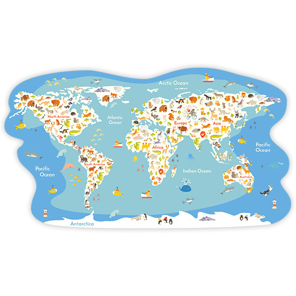 Stickers pour enfants: Carte du monde Océans et animaux