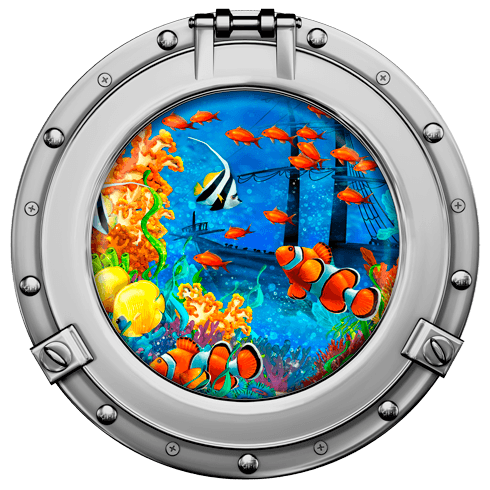 Stickers muraux: Hublot poissons-clowns et épave