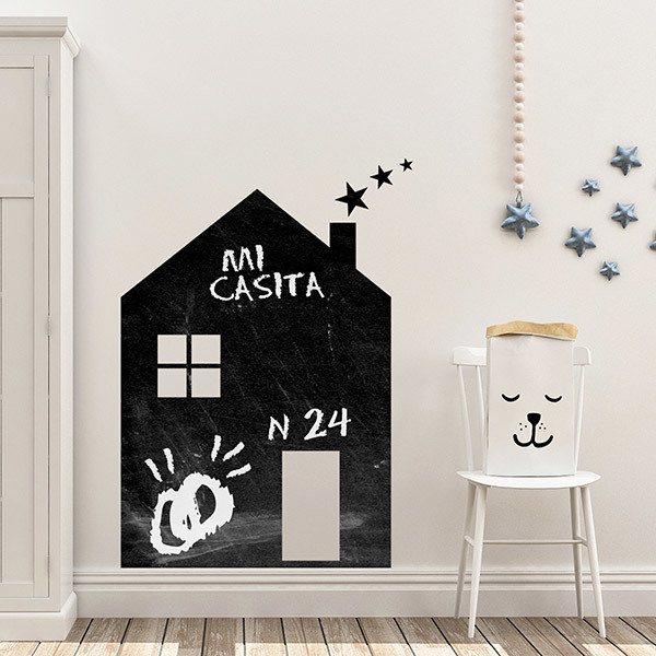 Sticker Muraux Tableau Noir maison avec des étoiles
