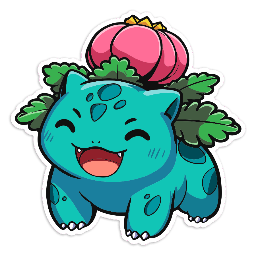 Autocollants: Herbizarre chibi souriant Pokémon