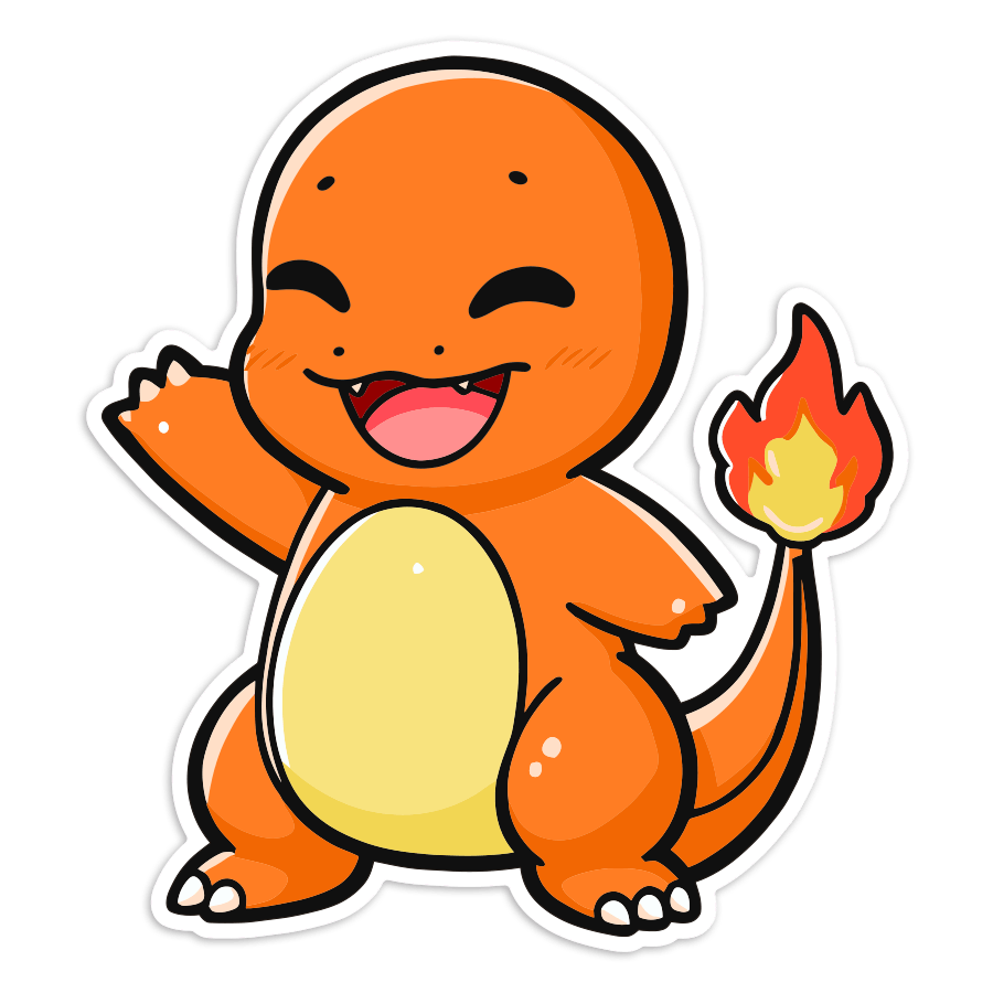 Autocollants: Salamèche chibi souriant Pokémon