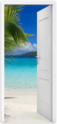 Stickers muraux: Porte ouverte plage et palmier